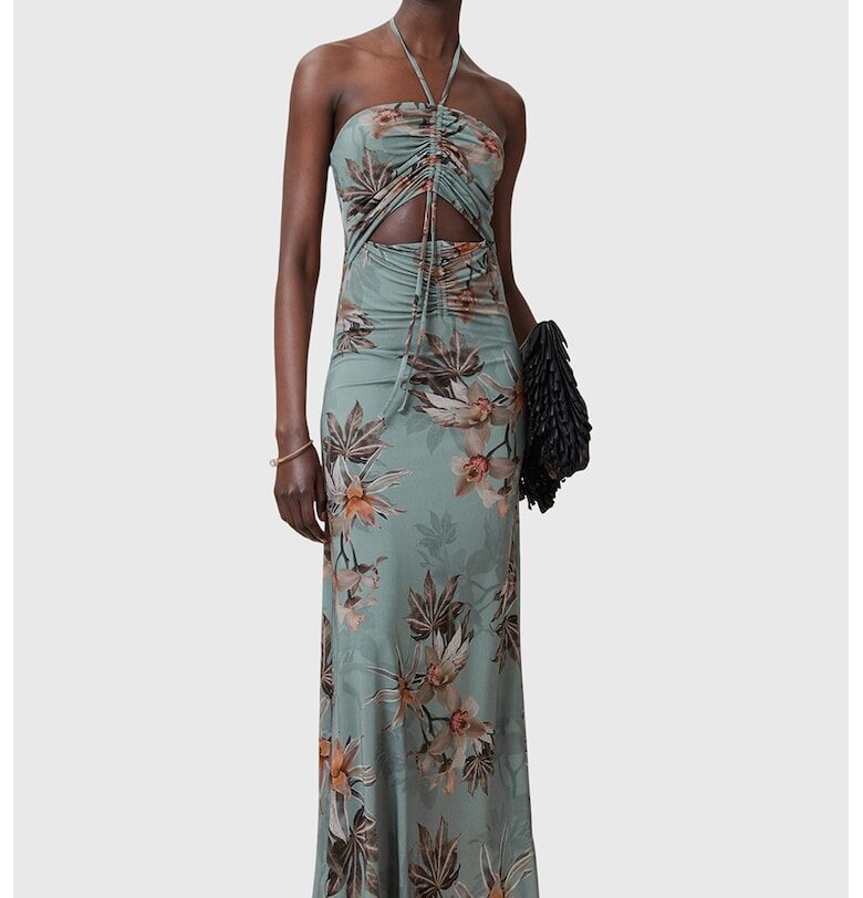 Дълга рокля Celia с набирания - Оранжев/Прашно синьо AllSaints