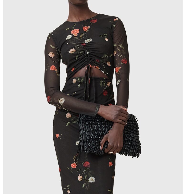 Дълга рокля Kathy с набирания - Черен AllSaints