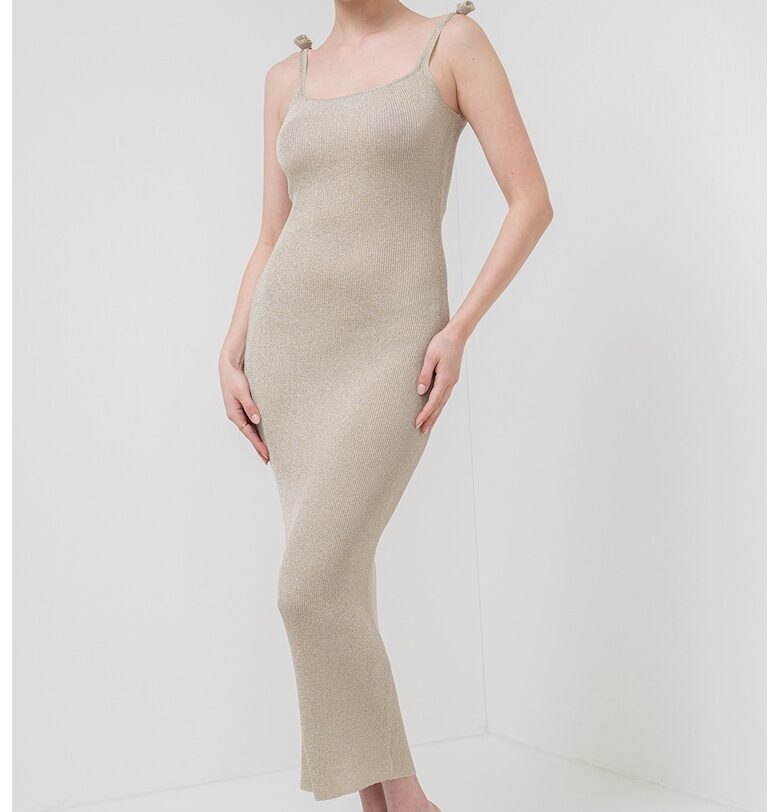 Дълга рокля Porto с рипс - Златист/Каки Marella