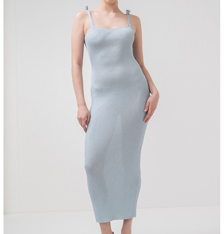 Дълга рокля Porto с рипс - Пастелносин Marella