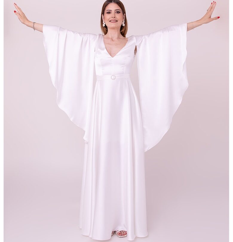 Дълга рокля The One с разкроени ръкави - Бял Ilona Andreoiu