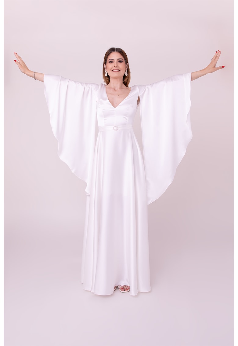 Дълга рокля The One с разкроени ръкави - Бял Ilona Andreoiu
