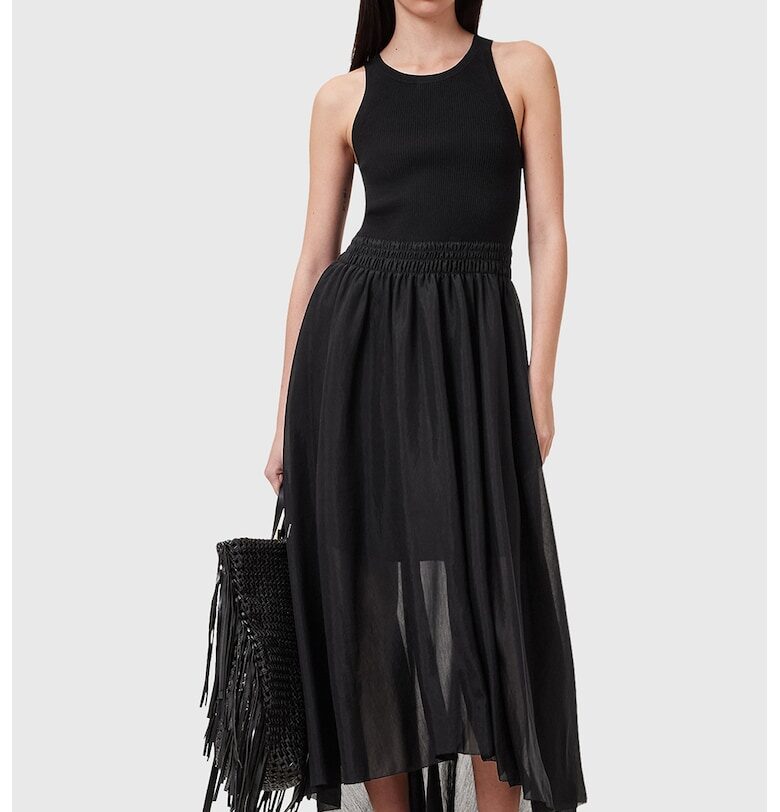 Дълга рокля Zenia с овално деколте - Черен/Прозрачен AllSaints