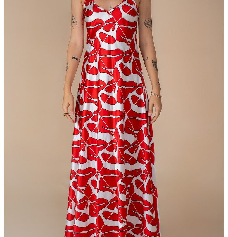 Дълга рокля А силует с флорален десен модел Monarh design