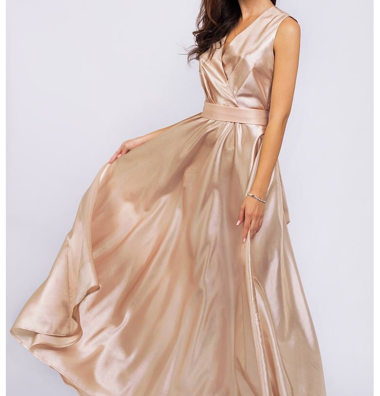 Дълга рокля без ръкави с джобове - Бежов CAMISSI