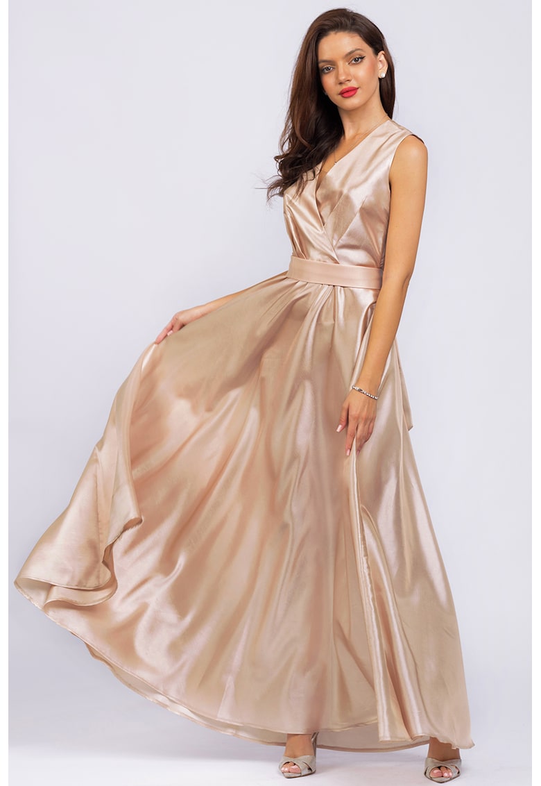 Дълга рокля без ръкави с джобове - Бежов CAMISSI