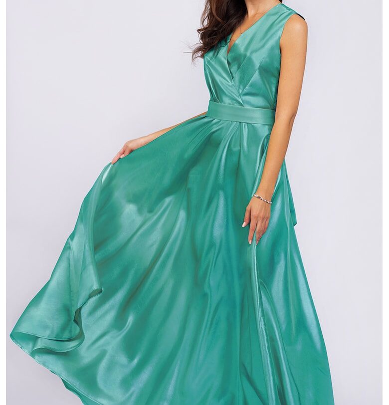 Дълга рокля без ръкави с джобове - Ментово зелено CAMISSI