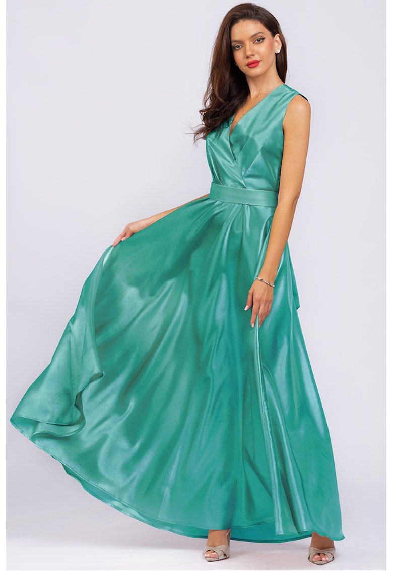 Дълга рокля без ръкави с джобове - Ментово зелено CAMISSI