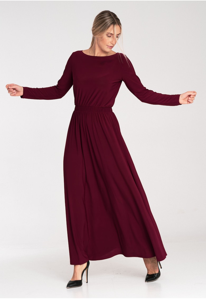 Дълга рокля бордо - с дълги ръкави - ластик на талията - полиестер Figl