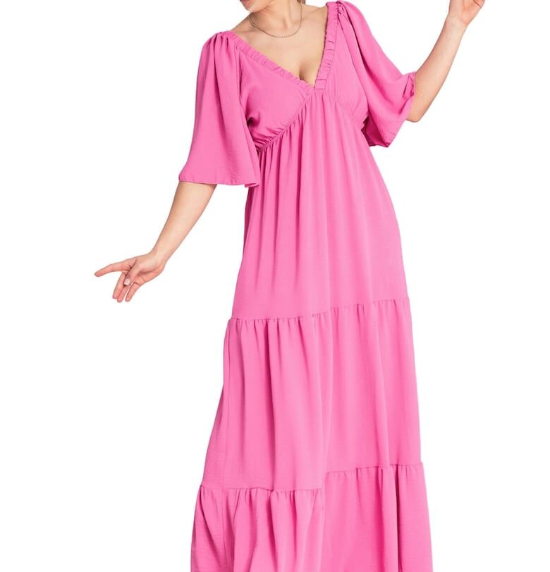 Дълга рокля  волани - фуксия - полиестер - Един размер Figl