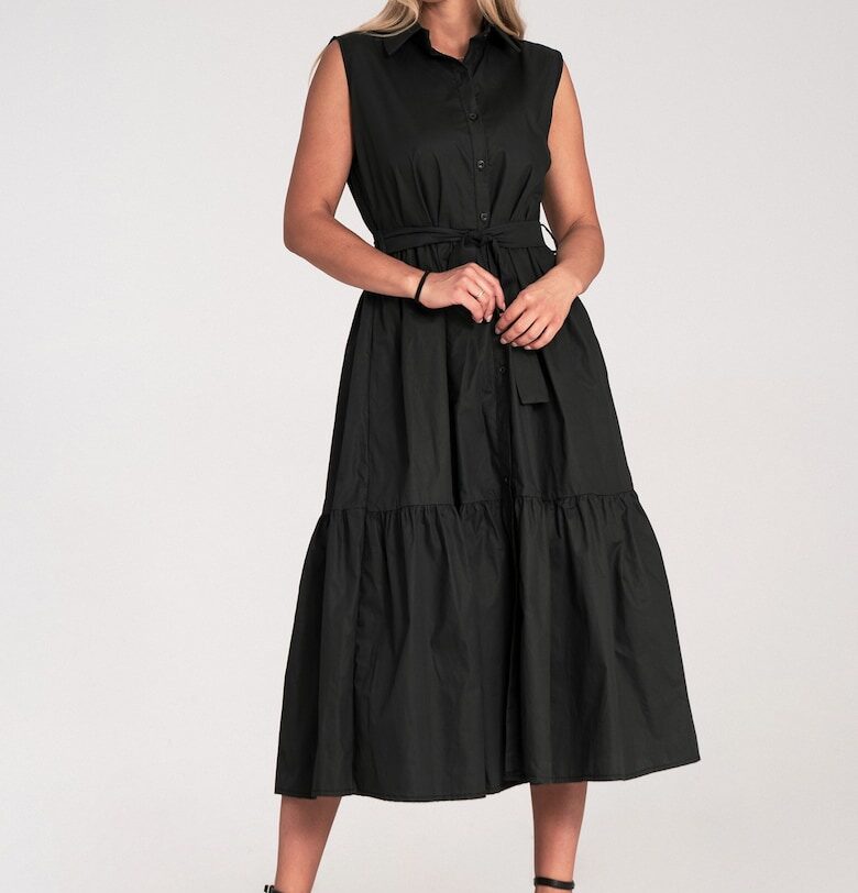 Дълга рокля  елегантна - без ръкави - черна - за лятото - размер SM Figl