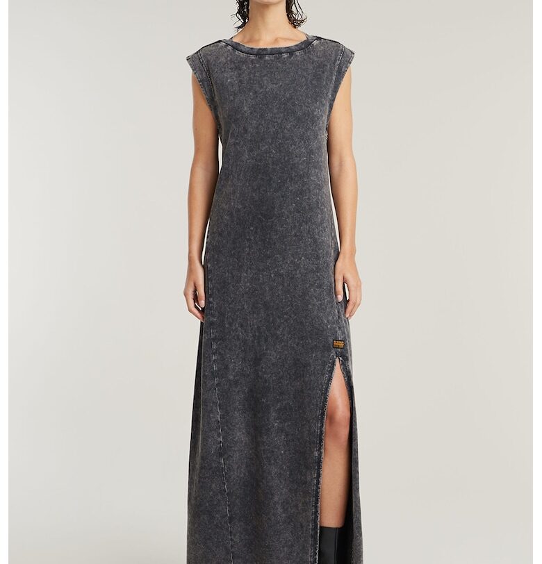 Дълга рокля от органичен памук с цепка - Антрацитно сиво G-STAR