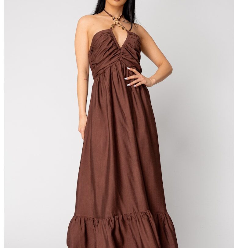Дълга рокля с гол гръб Кафява 16436 - Кафяв uFIT