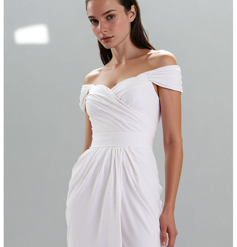 Дълга рокля с голи рамене - Бял Acob a porter