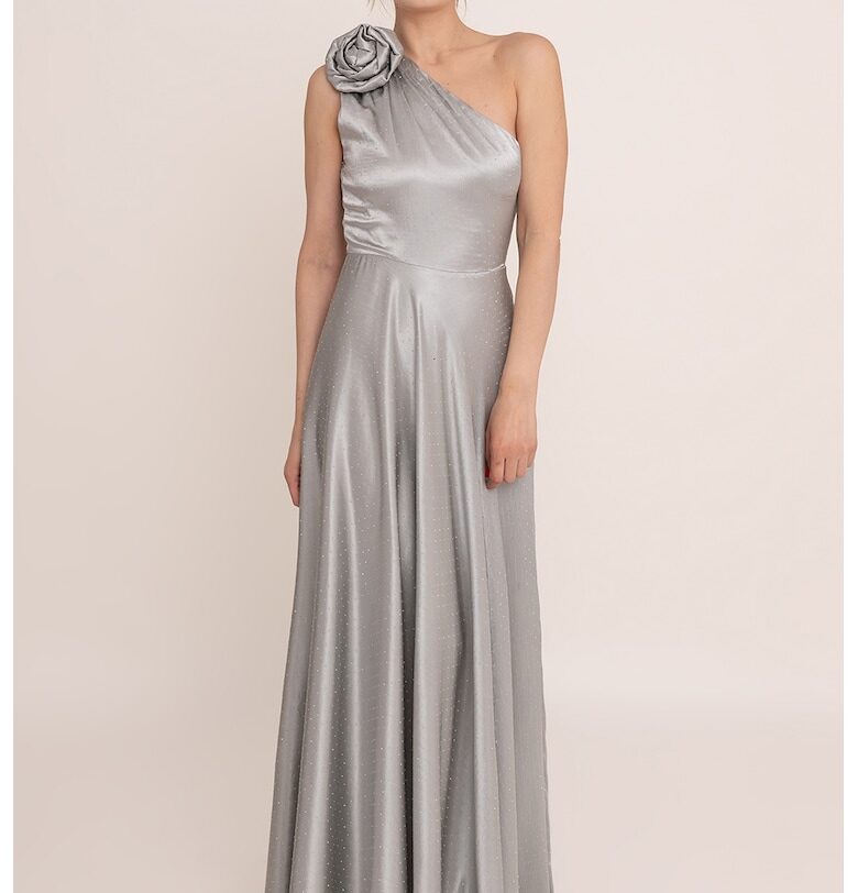 Дълга рокля с голо рамо Charm - Светло сив Ilona Andreoiu