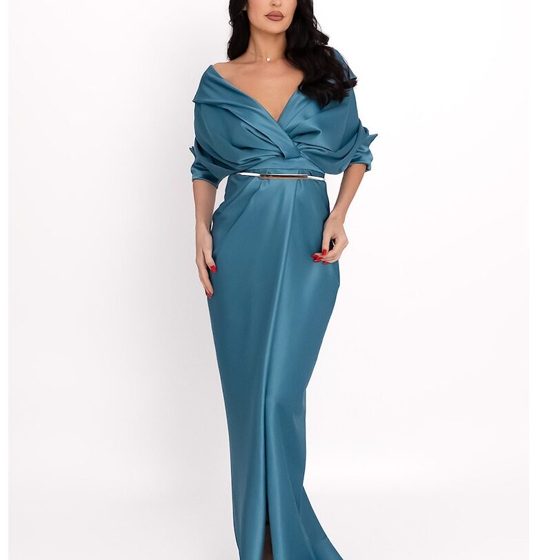 Дълга рокля с драпиран дизайн - Тюркоаз Acob a porter