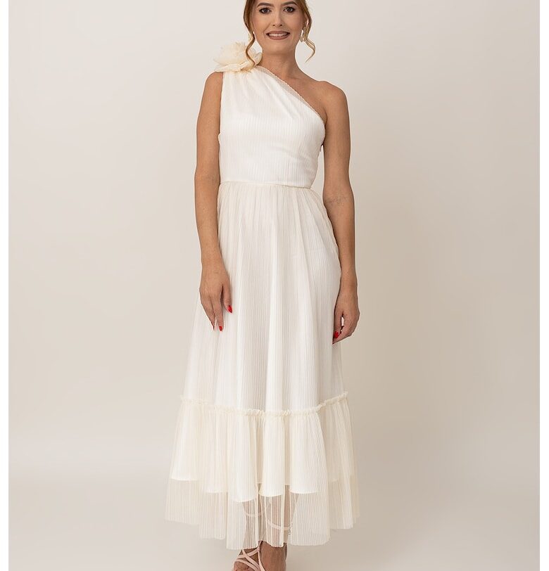 Дълга рокля с едно рамо - Крем Ilona Andreoiu