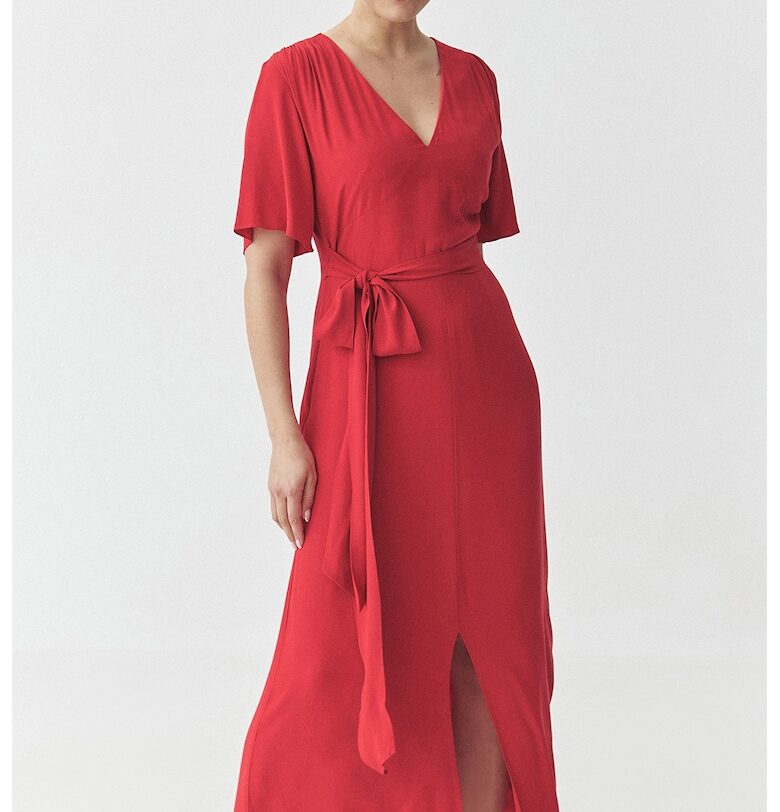 Дълга рокля с колан - Аленочервен Tatuum