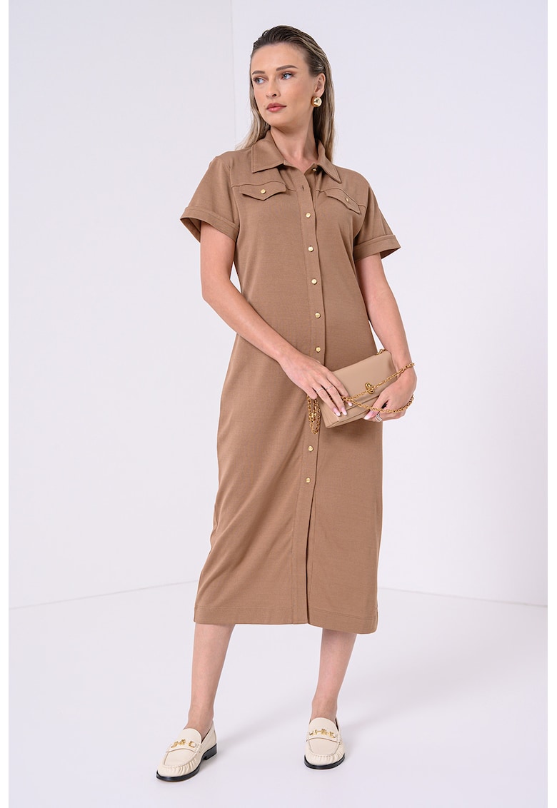 Дълга рокля с копчета - Светлокафяв Tommy Hilfiger