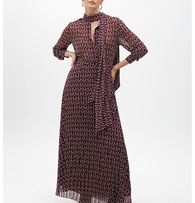 Дълга рокля с лого - Слонова кост/Тъмновиолетов Lola casademunt