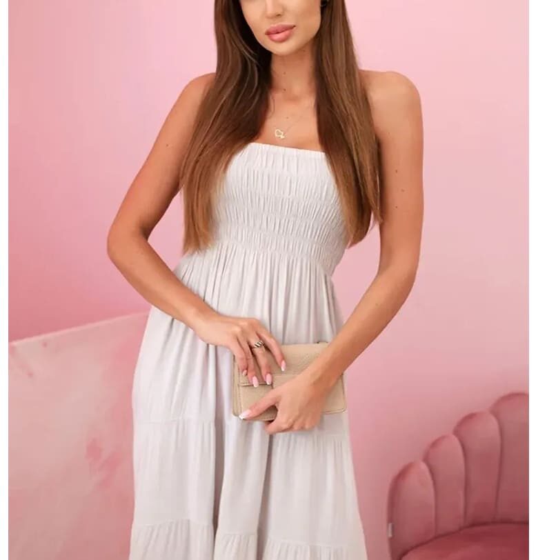 Дълга рокля с набори - без презрамки - Един размер Kesi