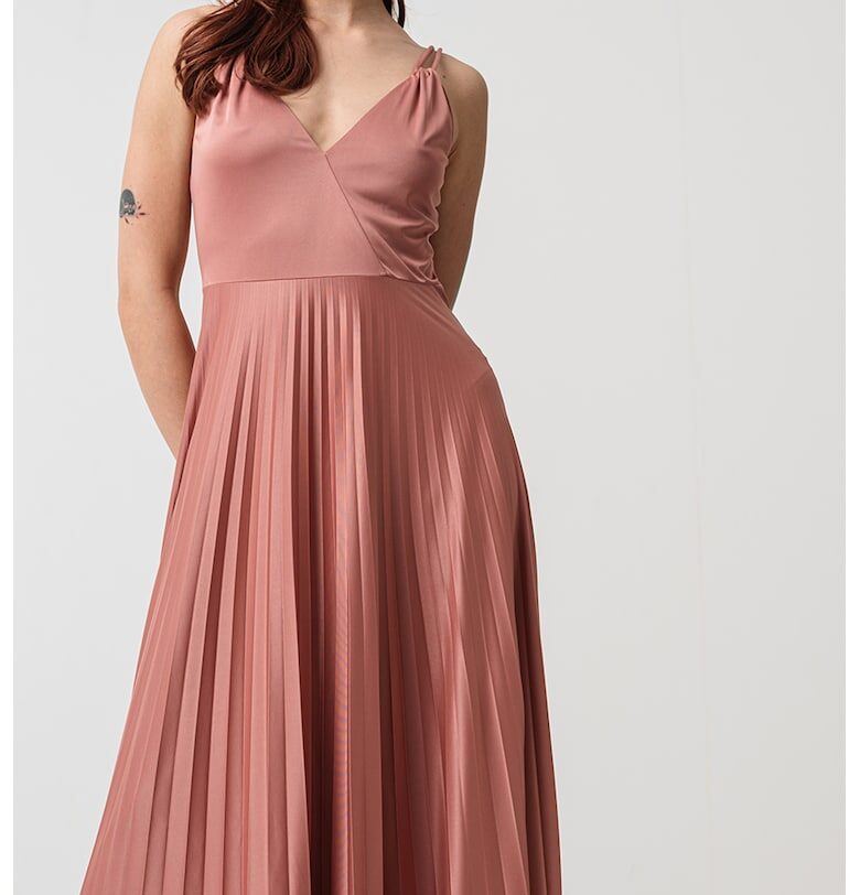 Дълга рокля с плисе - Бледочервен MaxCo
