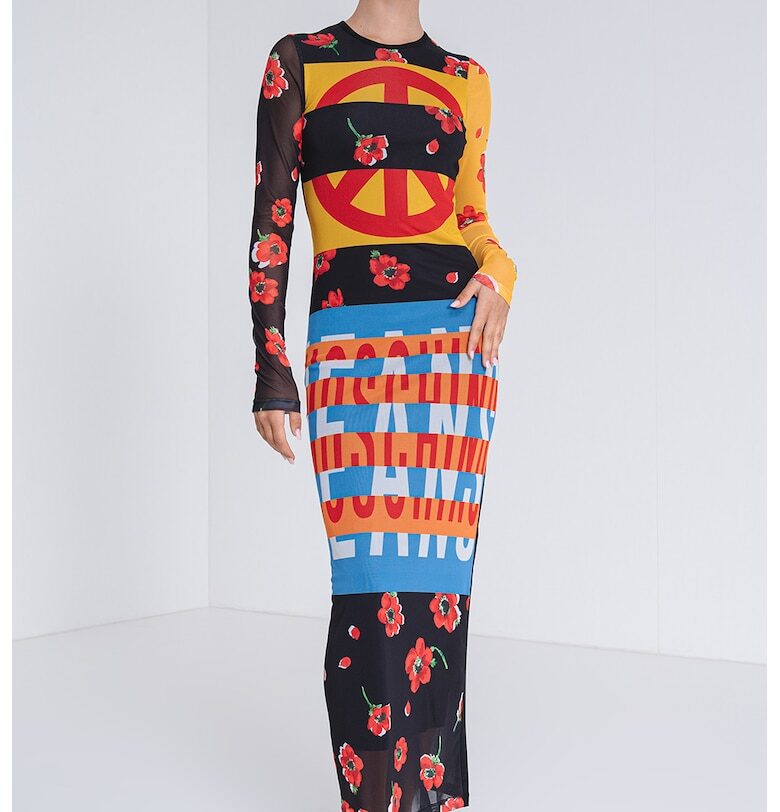 Дълга рокля с принт - Черен/Жълт/Син Moschino Jeans