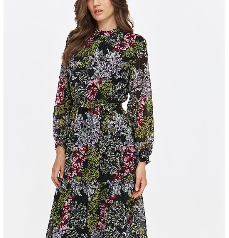 Дълга рокля с принт - Черен/Пастелнорозов/Папратово зелено Top Secret