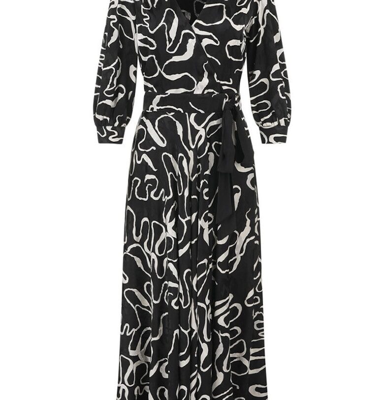 Дълга рокля с принт и прехвърляне DiKa