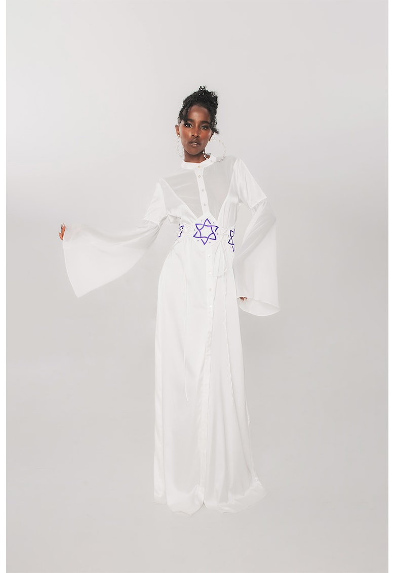 Дълга рокля с разкроени ръкави - Бял UVIA