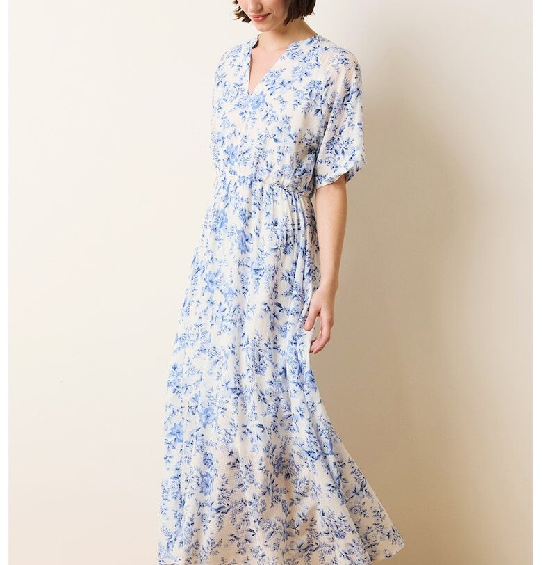 Дълга рокля с разкроени ръкави - Мръснобял/Светлосин OVS