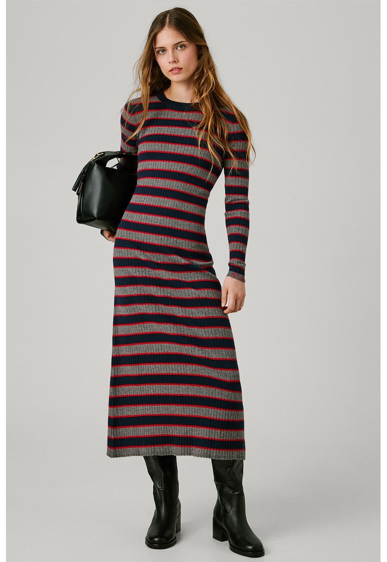 Дълга рокля с райе - Червен/Сив меланж/Тъмносин Pepe Jeans London