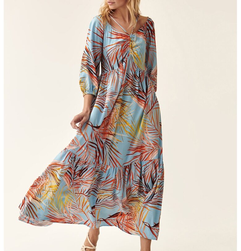 Дълга рокля с тропическа шарка - Жълт/Оранжев/Светлосин Tatuum