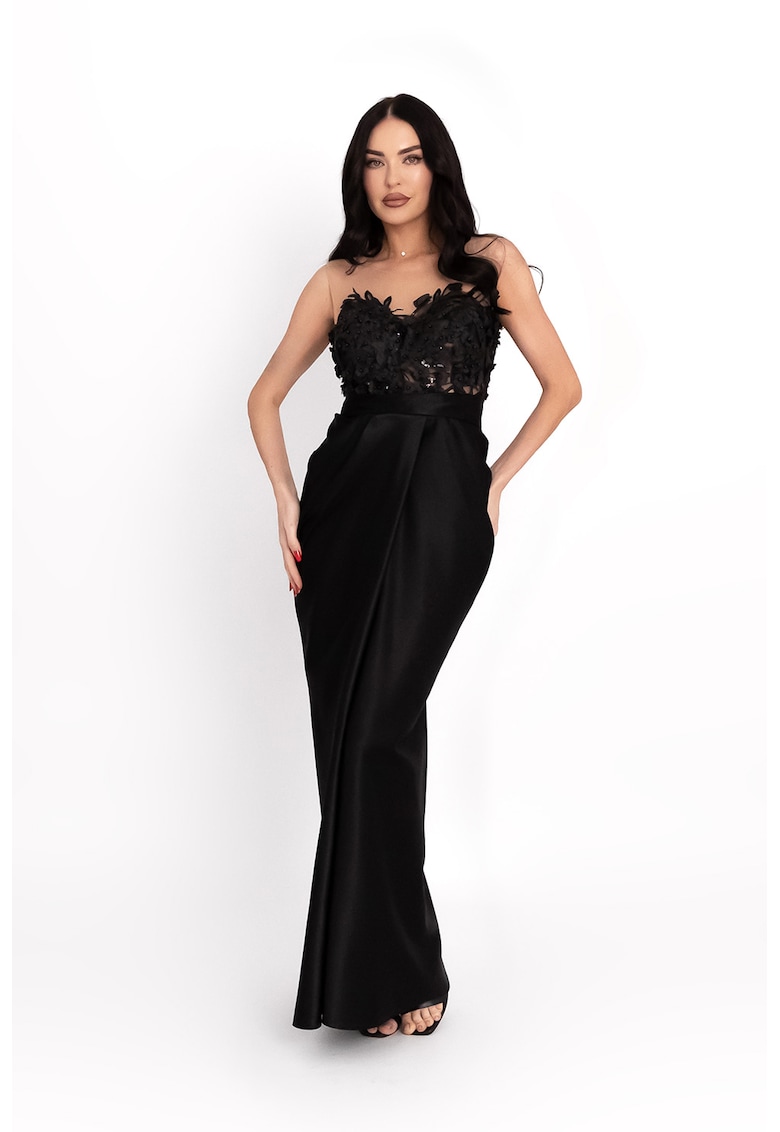 Дълга рокля с флорални апликации - Черен Acob a porter