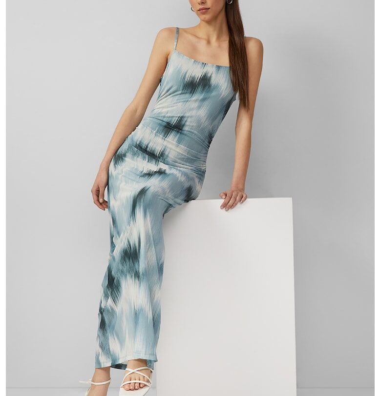 Дълга рокля с шарка - Бял/Син QS