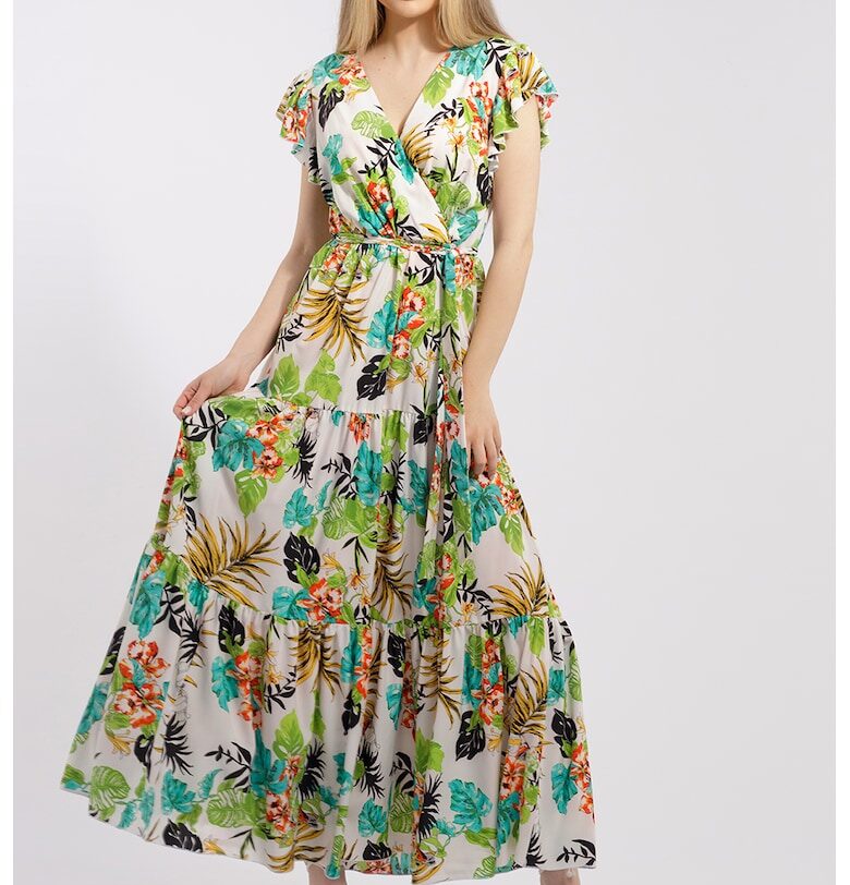 Дълга рокля с шпиц - Бял/Зелен CAMISSI