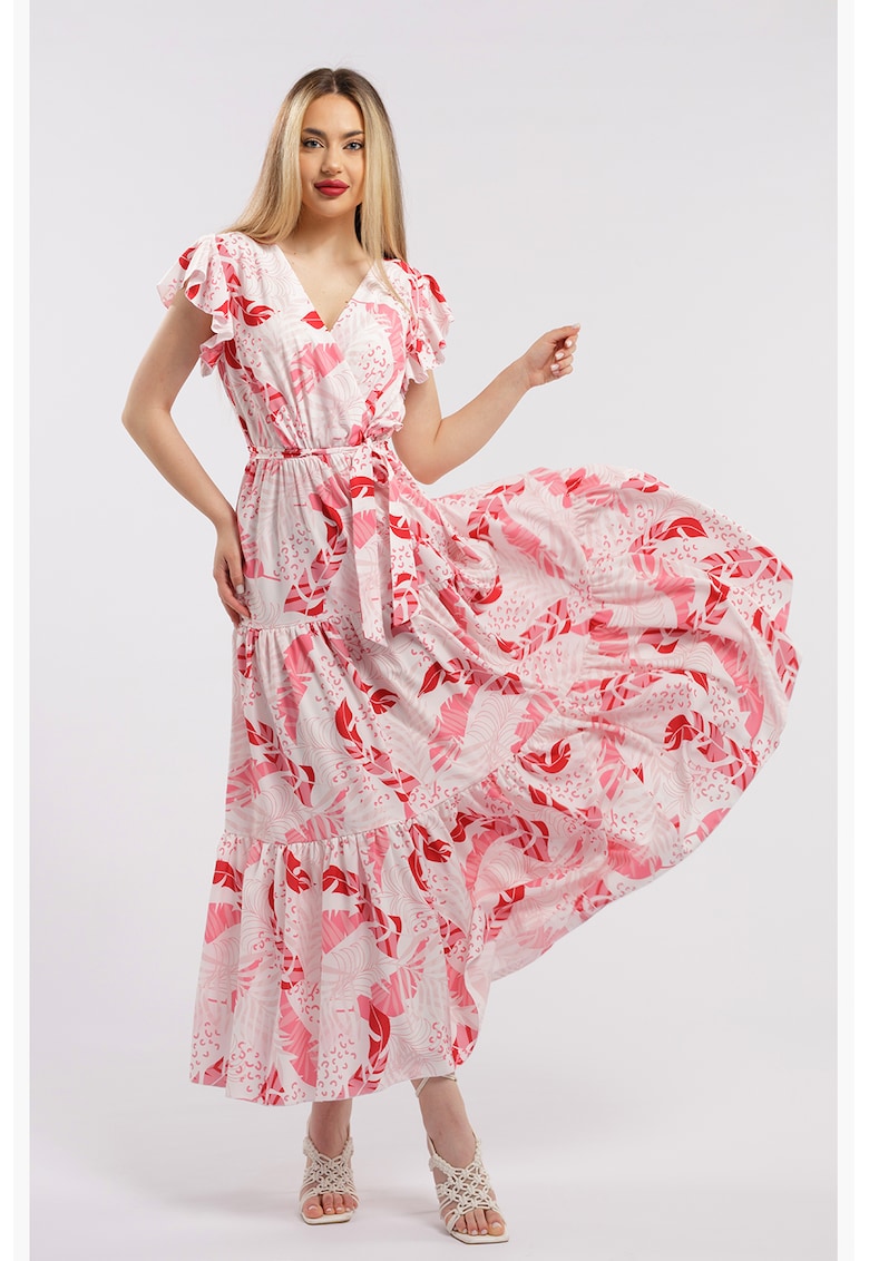 Дълга рокля с шпиц - Бял/Розово CAMISSI