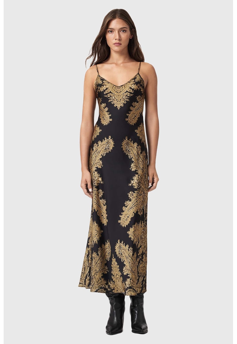 Дълга рокля с шпиц - Златист/Черен AllSaints