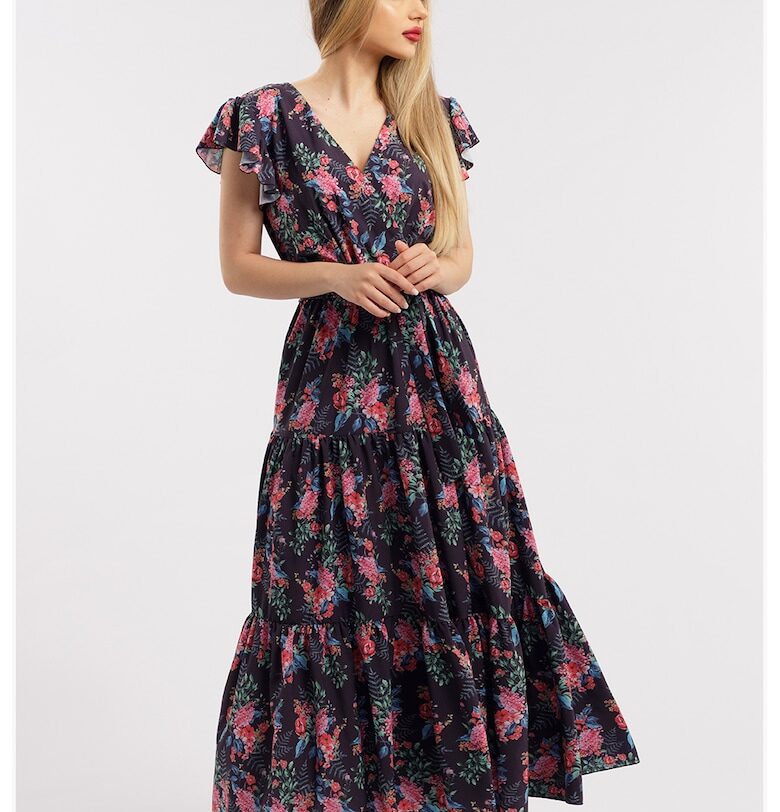 Дълга рокля с шпиц - Розово/Тъмносин CAMISSI