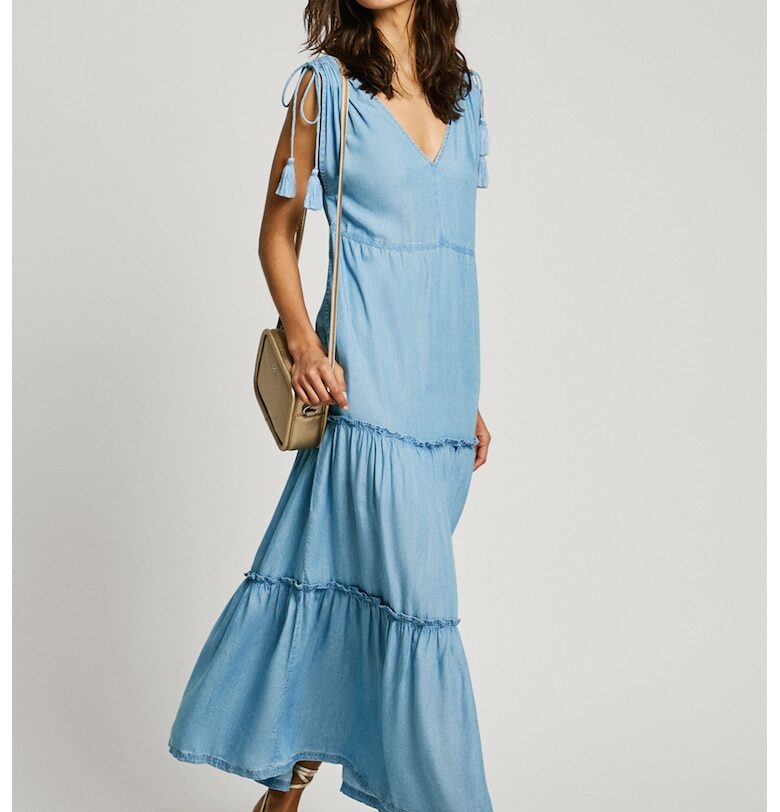 Дълга рокля с шпиц - Светлосин Pepe Jeans London