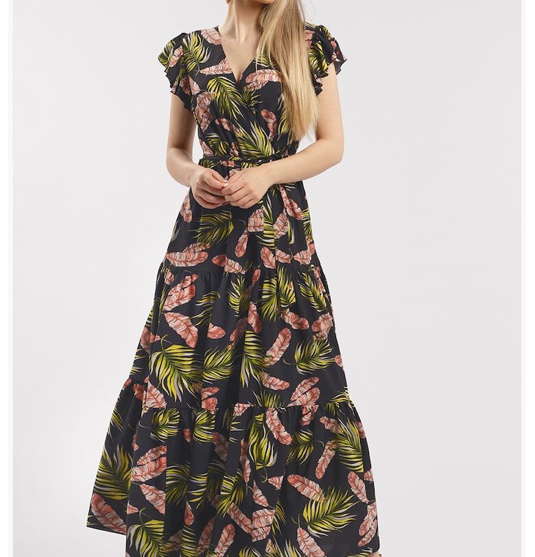 Дълга рокля с шпиц - Черен/Лайм зелено CAMISSI