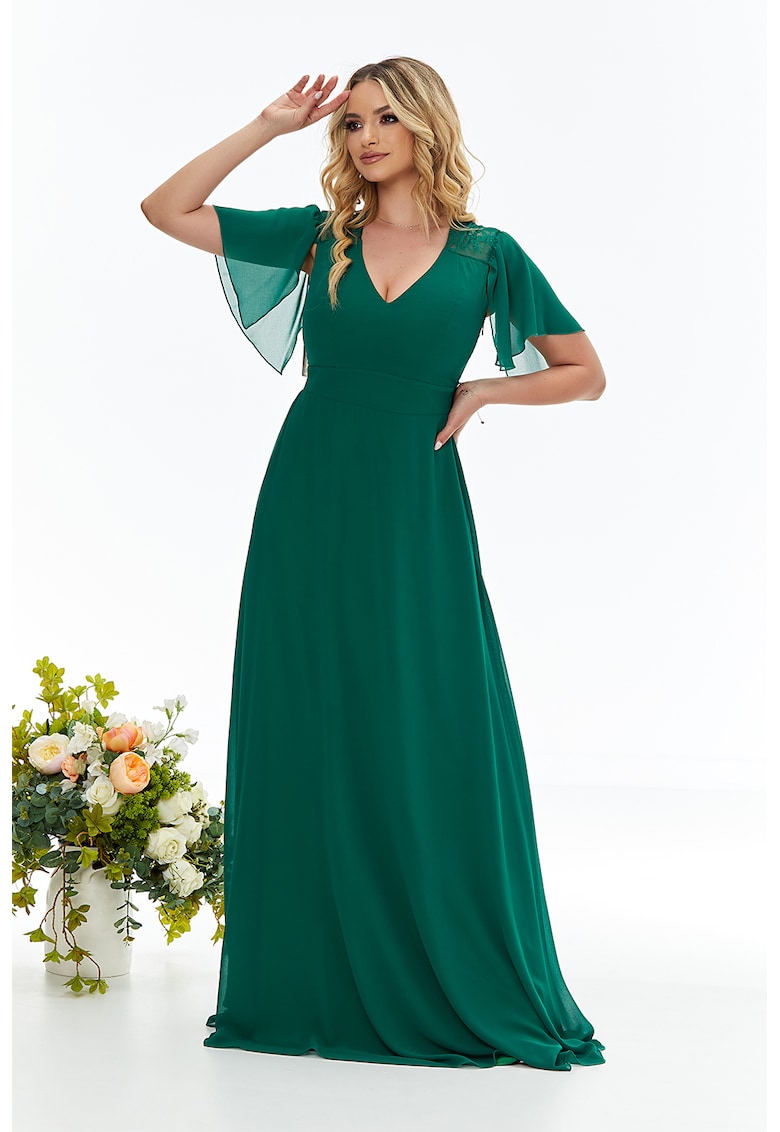 Дълга рокля с шпиц и бродерия на гърба - Персийско зелено BAROCCA