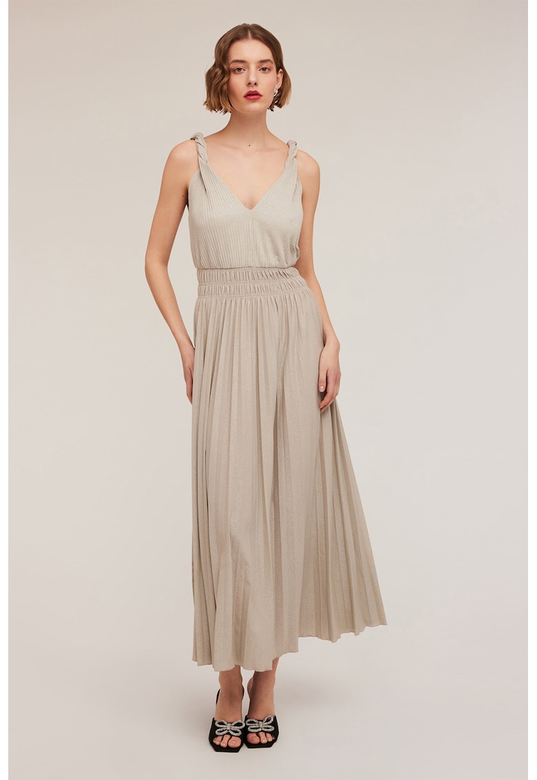 Дълга рокля с шпиц и плисе - Сиво-бежов Motivi