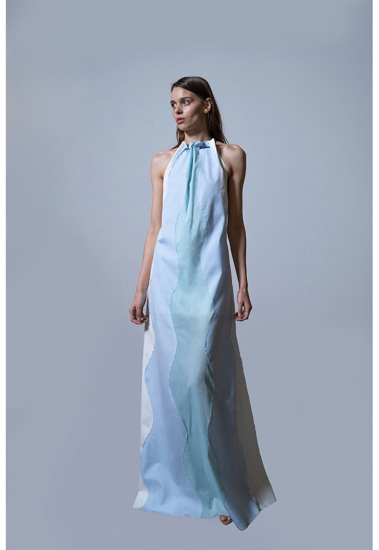 Дълга рокля със свободна кройка - Бял/Светлосин UVIA