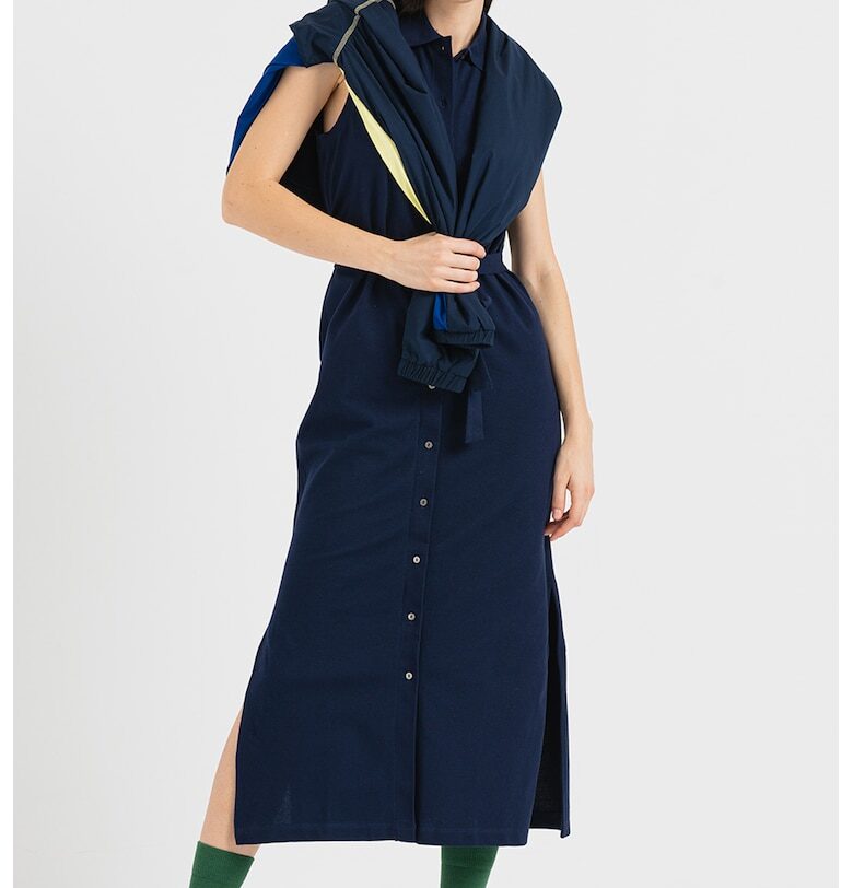 Дълга рокля тип риза без ръкави със странични цепки - Тъмносин Lacoste