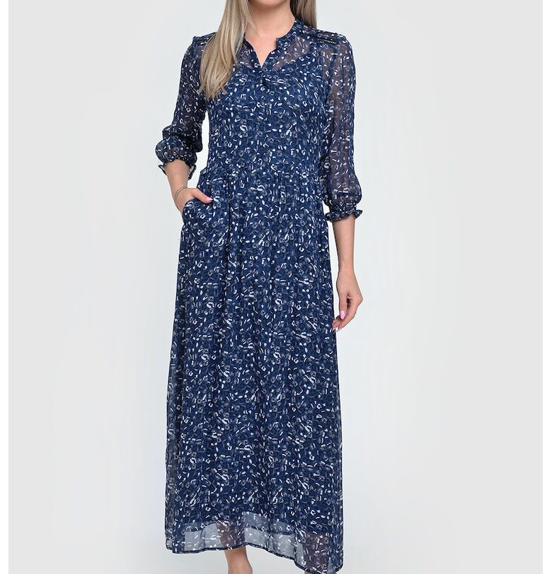 Дълга рокля -  щампован воал - Ligias - синьо - Бял/Син GIORGAL