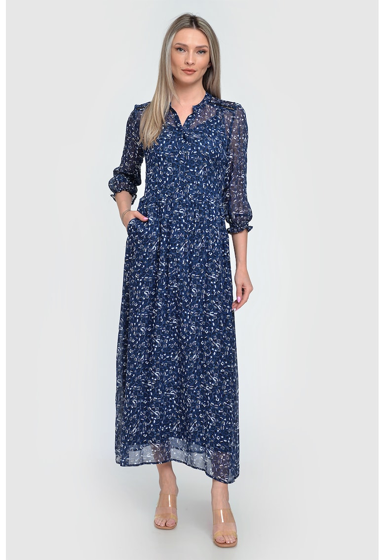Дълга рокля - щампован воал - Ligias - синьо - Бял/Син GIORGAL