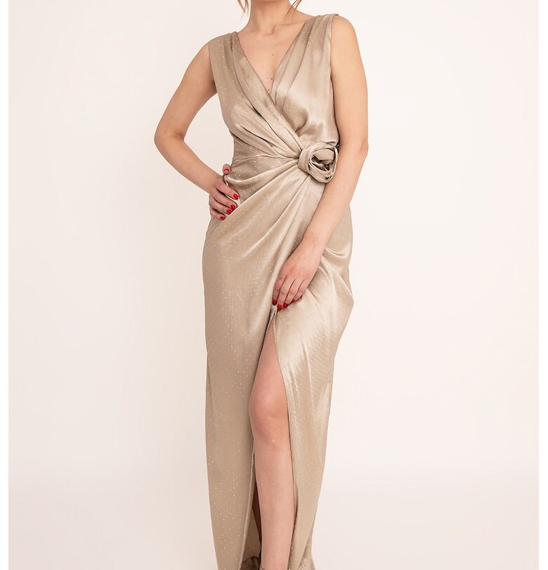 Дълга сатенена рокля Lilith - Бежов Ilona Andreoiu