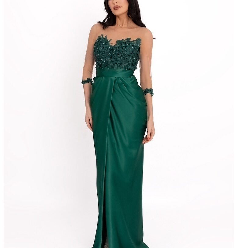 Дълга сатенена рокля - Тъмнозелен Acob a porter