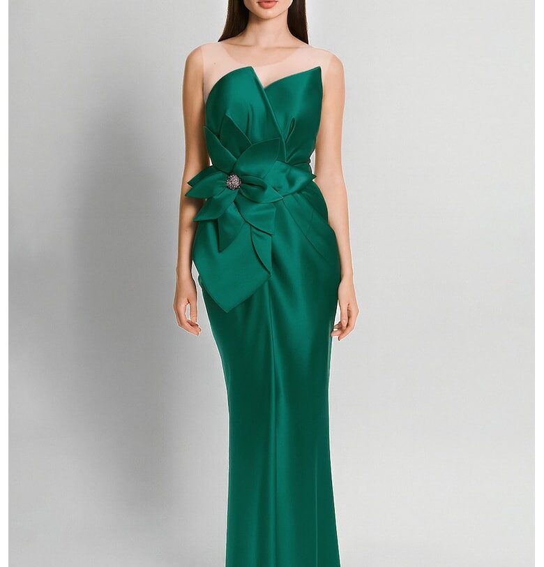 Дълга сатинирана рокля - Зелен Acob a porter